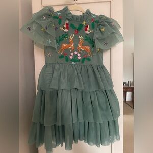Like New size 5T Holiday dress with whimsical embroidered front.